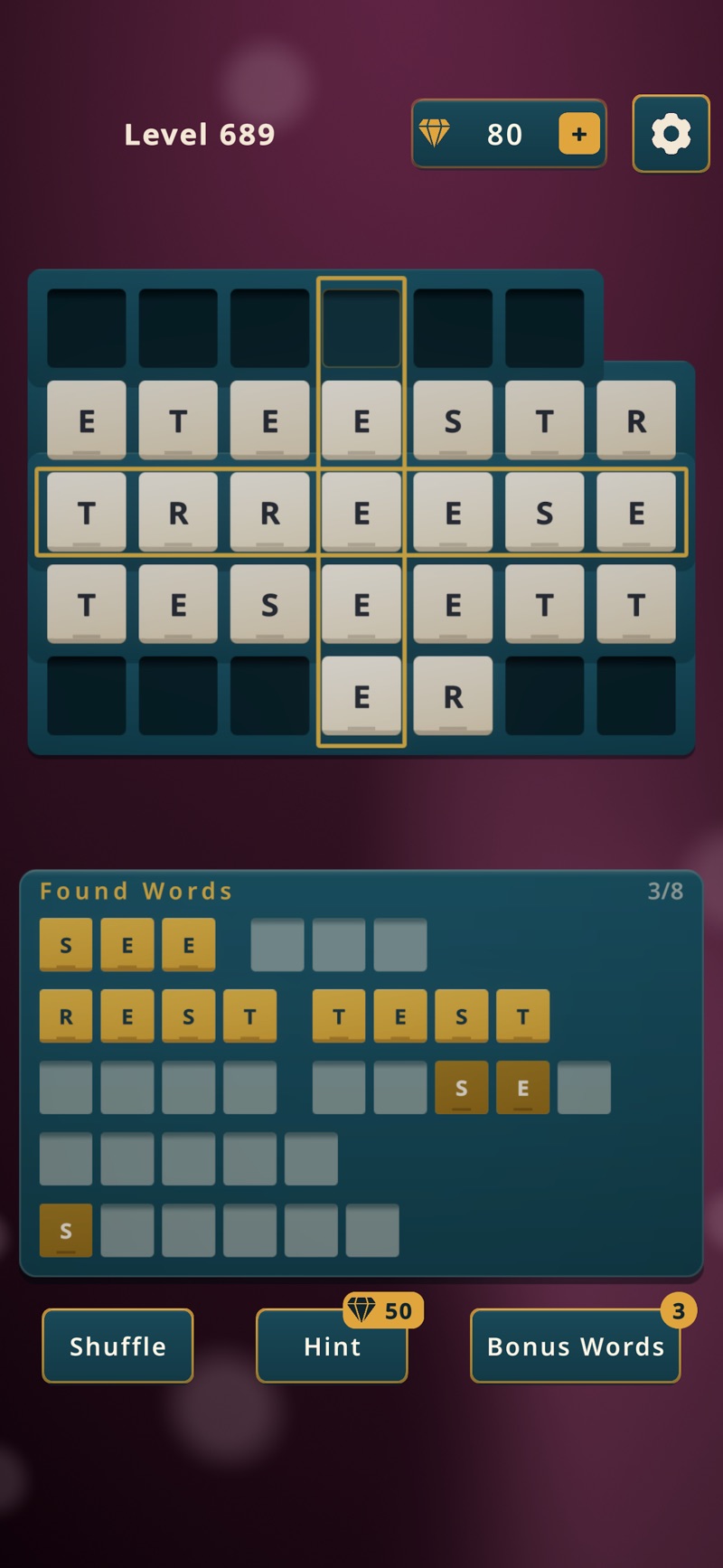 Lining up words in the golden cross in LexiCraft