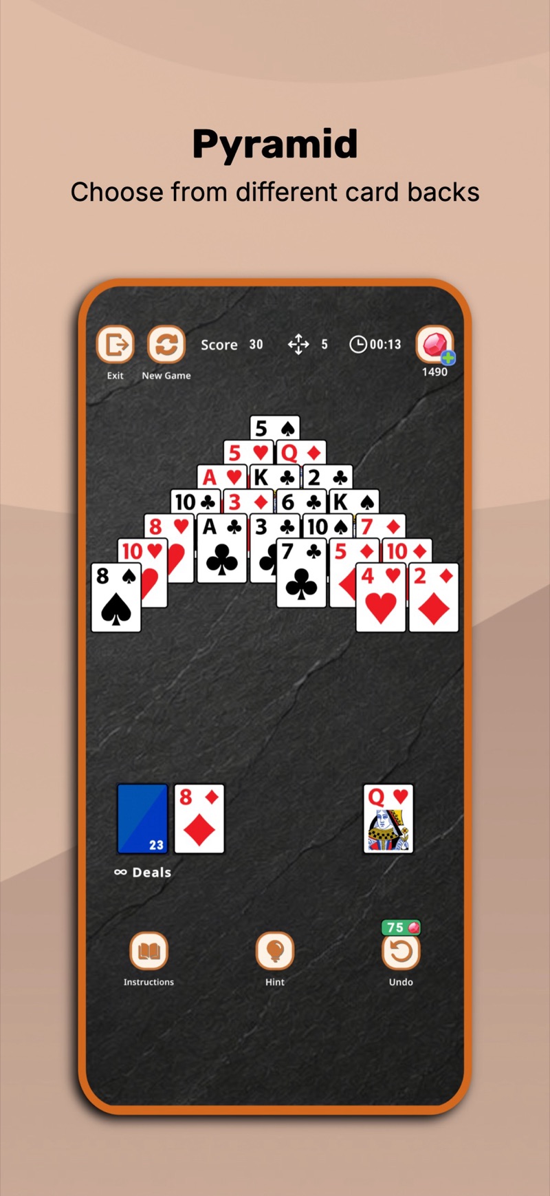 Pyramid solitaire in Solitaire Suite